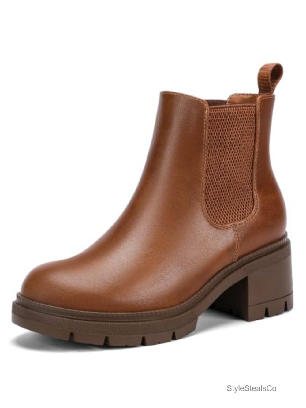Womens Wide Width Slip On Chelsea Ankle Boots Faux Leather Block Heel